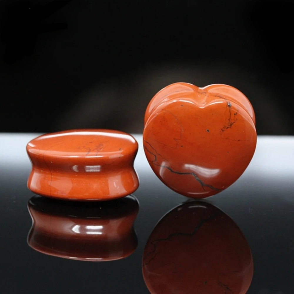 14mm (9/16") Jasper Heart Plugs – Natural Stone Gauge Jewelry – Brand New